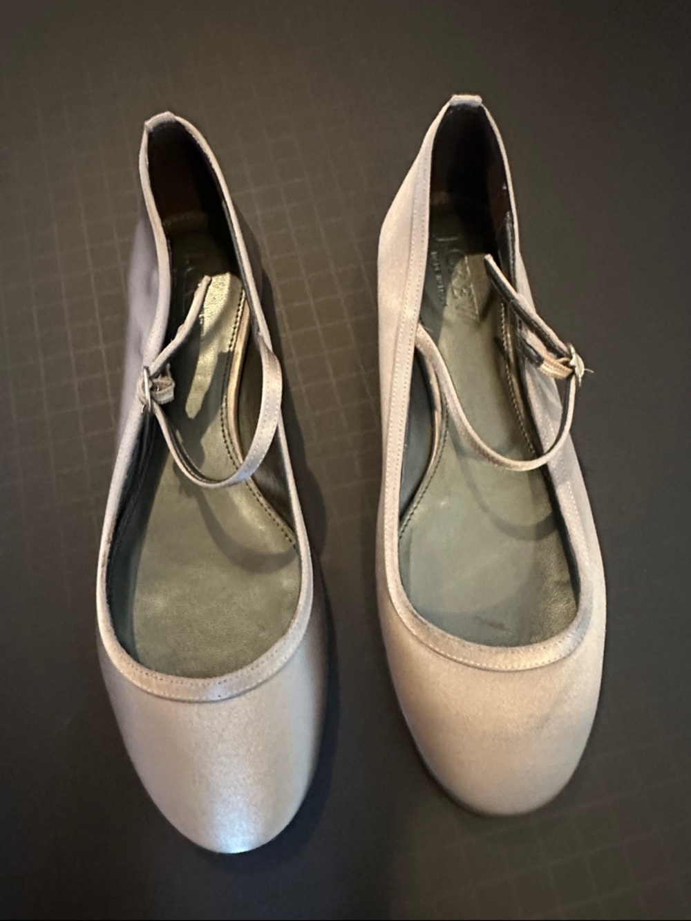 J. Crew Neutral Silver Mary Jane Flats with Ankle Strap